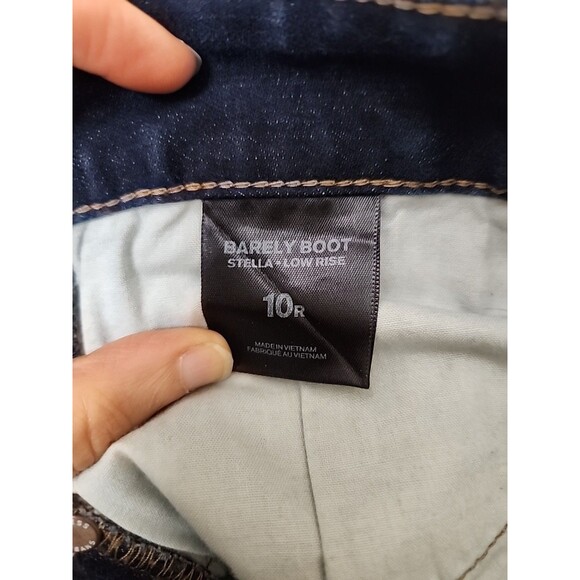 Express Stella Barely Boot Cut Jeans Womens 10 Blue Dark Wash Stretch Low Rise - Picture 7 of 9